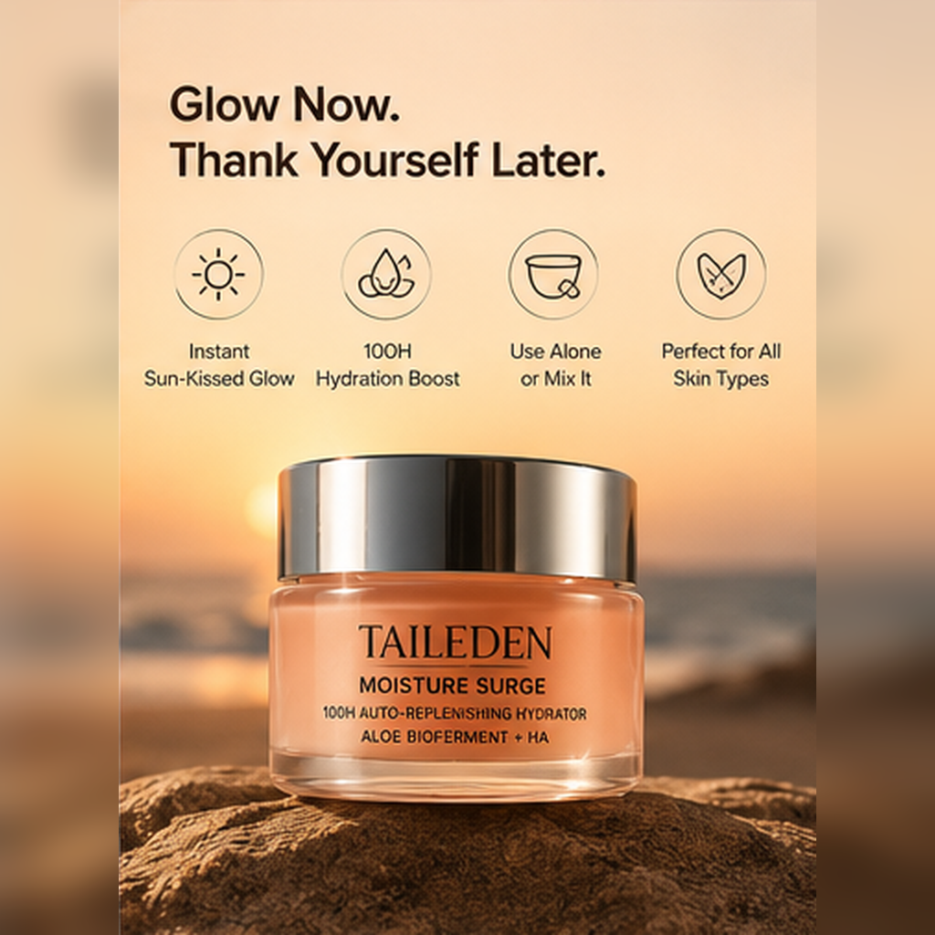 TAILEDEN Sun-Kissed Glow & 100H Hydration Duo – Liquid Bronzing Drops, Skin Tint & Gel Moisturizer