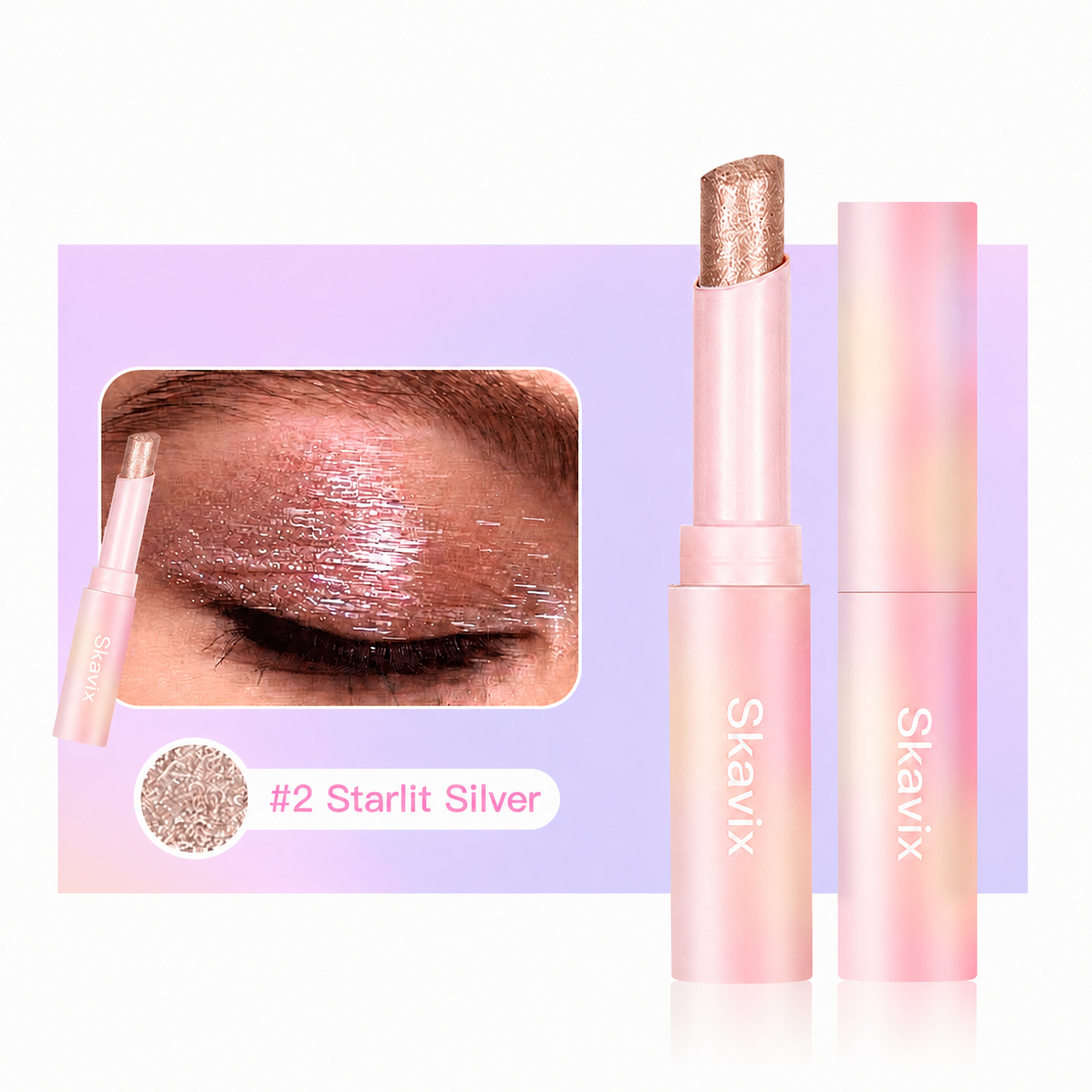 SKAVIX Jelly Glow Eyeshadow Stick – Creamy Shimmer Eyeshadow Crayon, Long-Lasting Sparkle Makeup