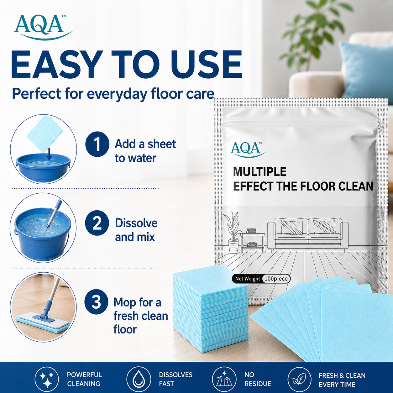 Floor Cleaning Sheets – Multi-Surface Floor Cleaner, Removes Dirt & Buildup, Restores Shine and Freshens Floors