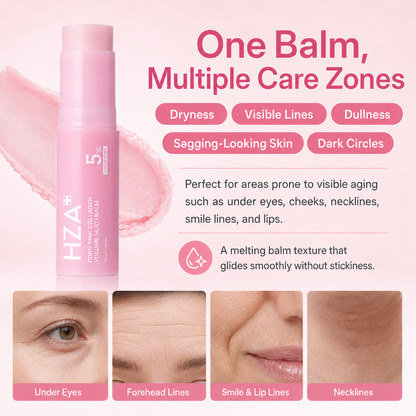 HZA PDRN Pink Collagen Volume Multi Balm Stick – 5% Volufiline All-in-One Firming Balm for Under-Eyes, Lips, Neck & Smile Lines