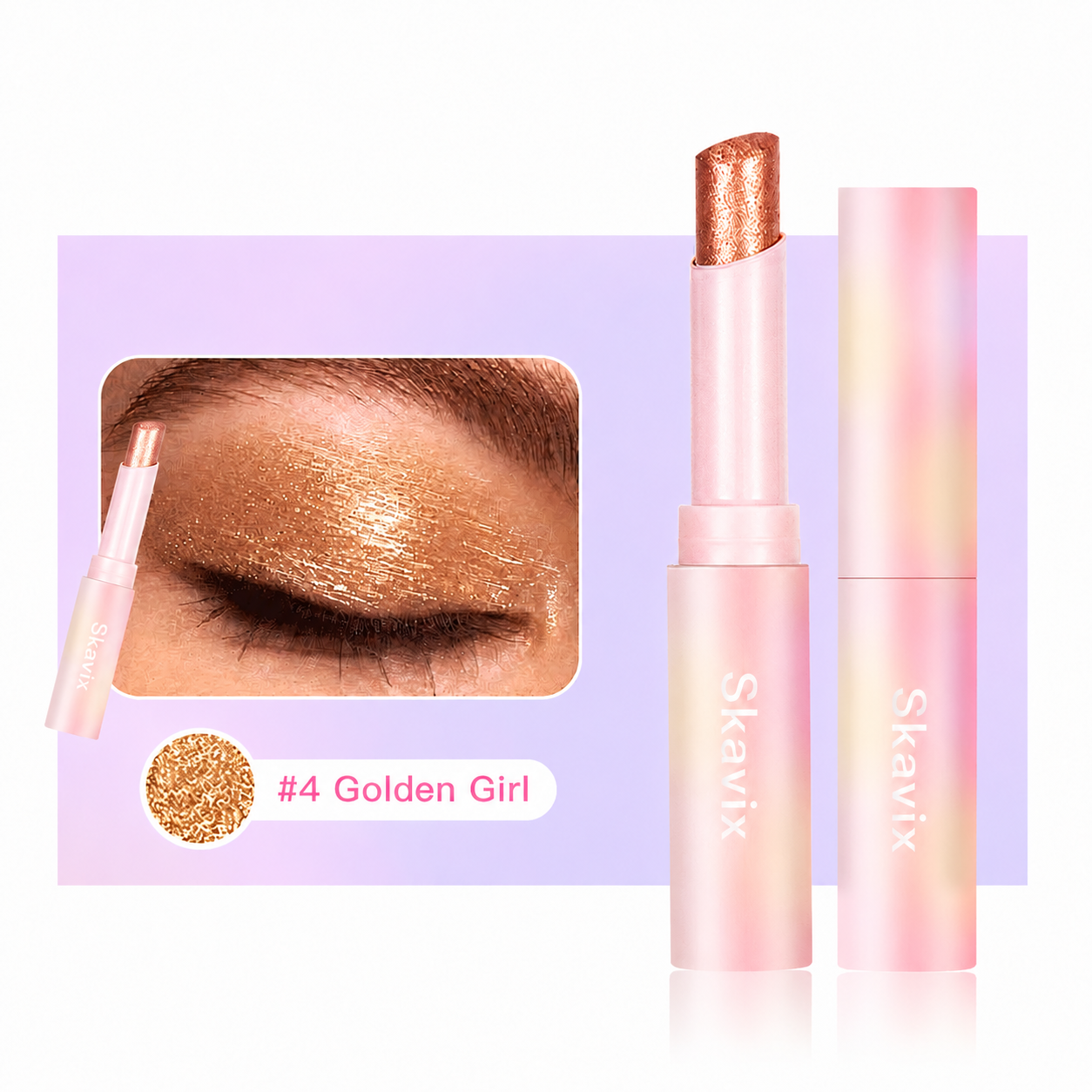 SKAVIX Jelly Glow Eyeshadow Stick – Creamy Shimmer Eyeshadow Crayon, Long-Lasting Sparkle Makeup