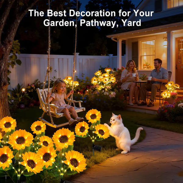 Solar Powered LED Sunflower Garden Lights Set of 2/4/6 Pieces Realistic Nighttime Glow for Yard Lawn Patio Porch Waterproof IP65