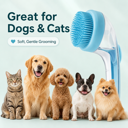2-in-1 Pet Bath Brush with Shampoo Dispenser – Gentle Grooming & Deshedding Scrubber for Dogs & Cats