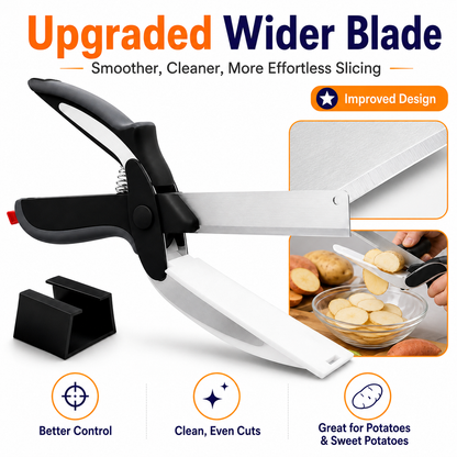 2-in-1 Kitchen Scissors with Stainless Steel Blade & Built-In Cutting Board – Easy Food Prep Shears for Vegetables, Fruit, Meat, Cheese & Tomatoes