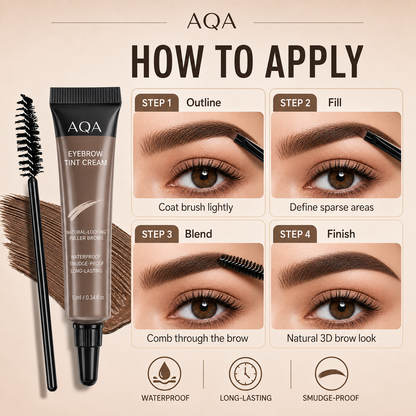 AQA Waterproof Brow Tint Cream Kit – Long-Lasting, Smudge-Resistant Eyebrow Color with Brush for Natural, Fuller-Looking Brows