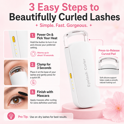 Heated Eyelash Curler with Heat-Sensitive Silicone Pad – USB-C Rechargeable, Fast Gentle Lift & Long-Lasting Curl