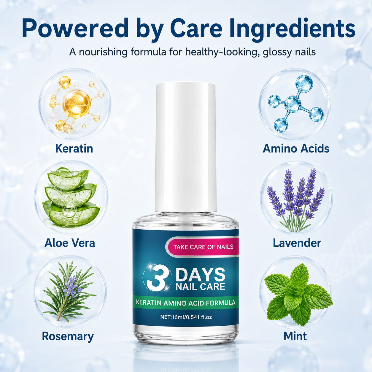 Summervibes 3-Day Nail Therapy – Keratin & Amino Acid Nail Strengthener + Cuticle Care with Aloe , Brittle Nails