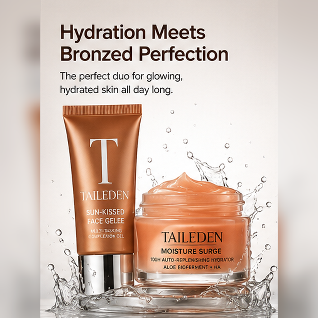 TAILEDEN Sun-Kissed Glow & 100H Hydration Duo – Liquid Bronzing Drops, Skin Tint & Gel Moisturizer