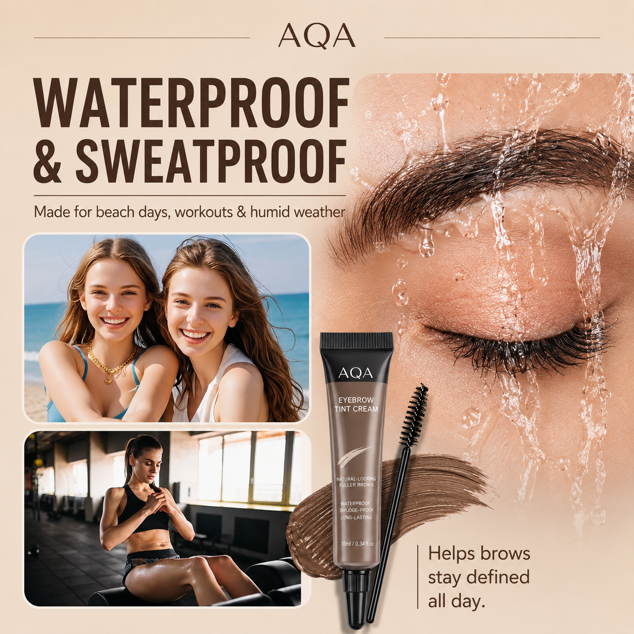 AQA Waterproof Brow Tint Cream Kit – Long-Lasting, Smudge-Resistant Eyebrow Color with Brush for Natural, Fuller-Looking Brows