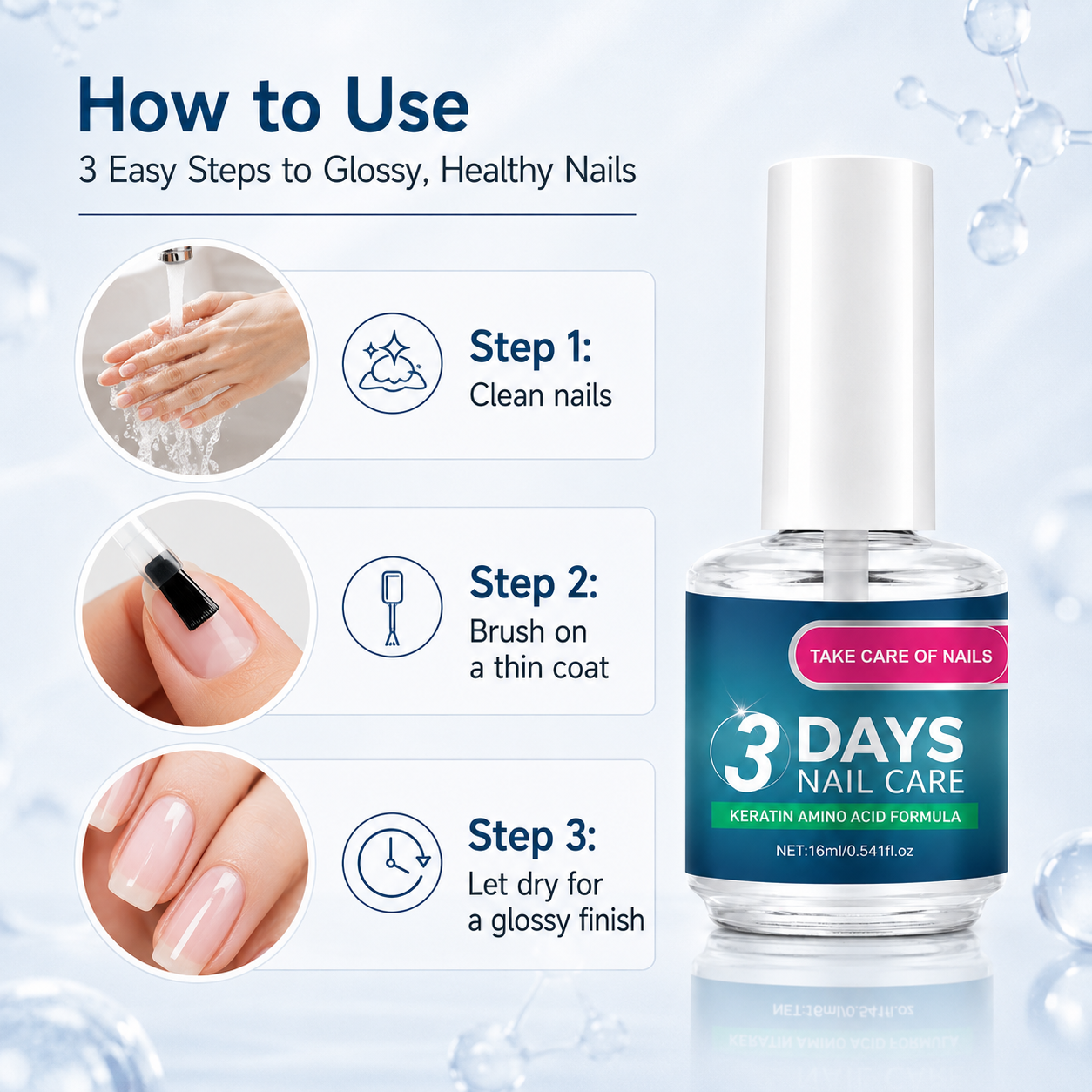 Summervibes 3-Day Nail Therapy – Keratin & Amino Acid Nail Strengthener + Cuticle Care with Aloe , Brittle Nails