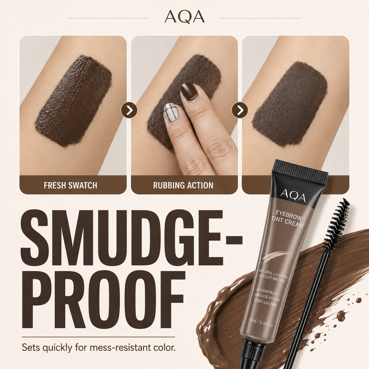 AQA Waterproof Brow Tint Cream Kit – Long-Lasting, Smudge-Resistant Eyebrow Color with Brush for Natural, Fuller-Looking Brows