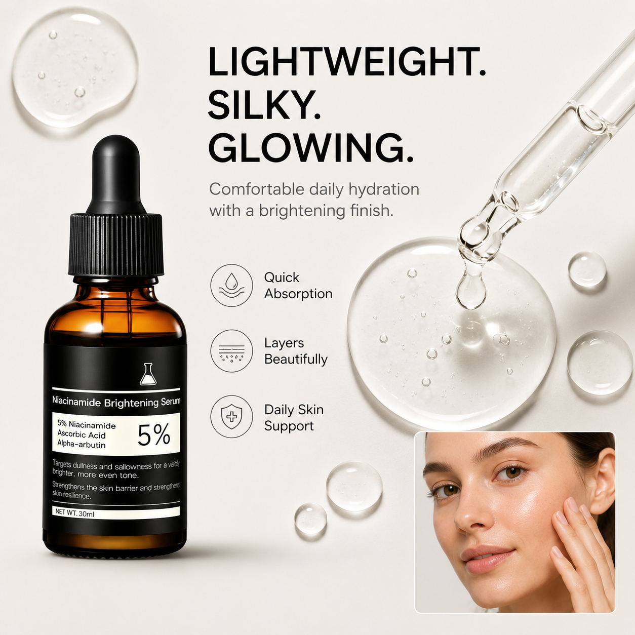 5% Niacinamide Face Serum, Hydrating Brightening Solution for Dull-Looking Skin, Even Tone & Radiant Glow