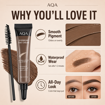 AQA Waterproof Brow Tint Cream Kit – Long-Lasting, Smudge-Resistant Eyebrow Color with Brush for Natural, Fuller-Looking Brows