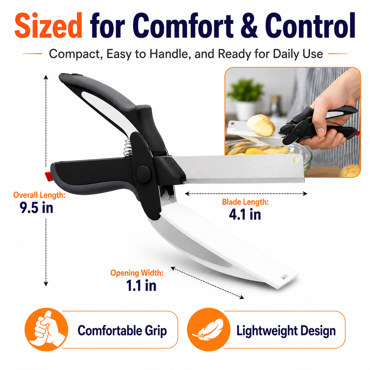 2-in-1 Kitchen Scissors with Stainless Steel Blade & Built-In Cutting Board – Easy Food Prep Shears for Vegetables, Fruit, Meat, Cheese & Tomatoes