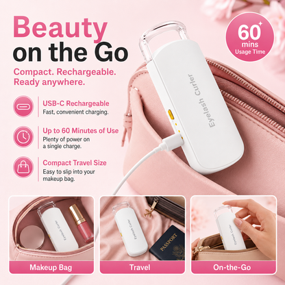 Heated Eyelash Curler with Heat-Sensitive Silicone Pad – USB-C Rechargeable, Fast Gentle Lift & Long-Lasting Curl