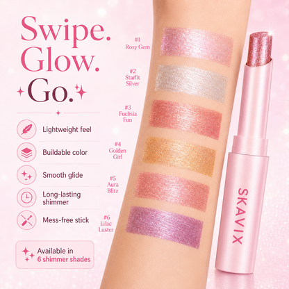 SKAVIX Jelly Glow Eyeshadow Stick – Creamy Shimmer Eyeshadow Crayon, Long-Lasting Sparkle Makeup