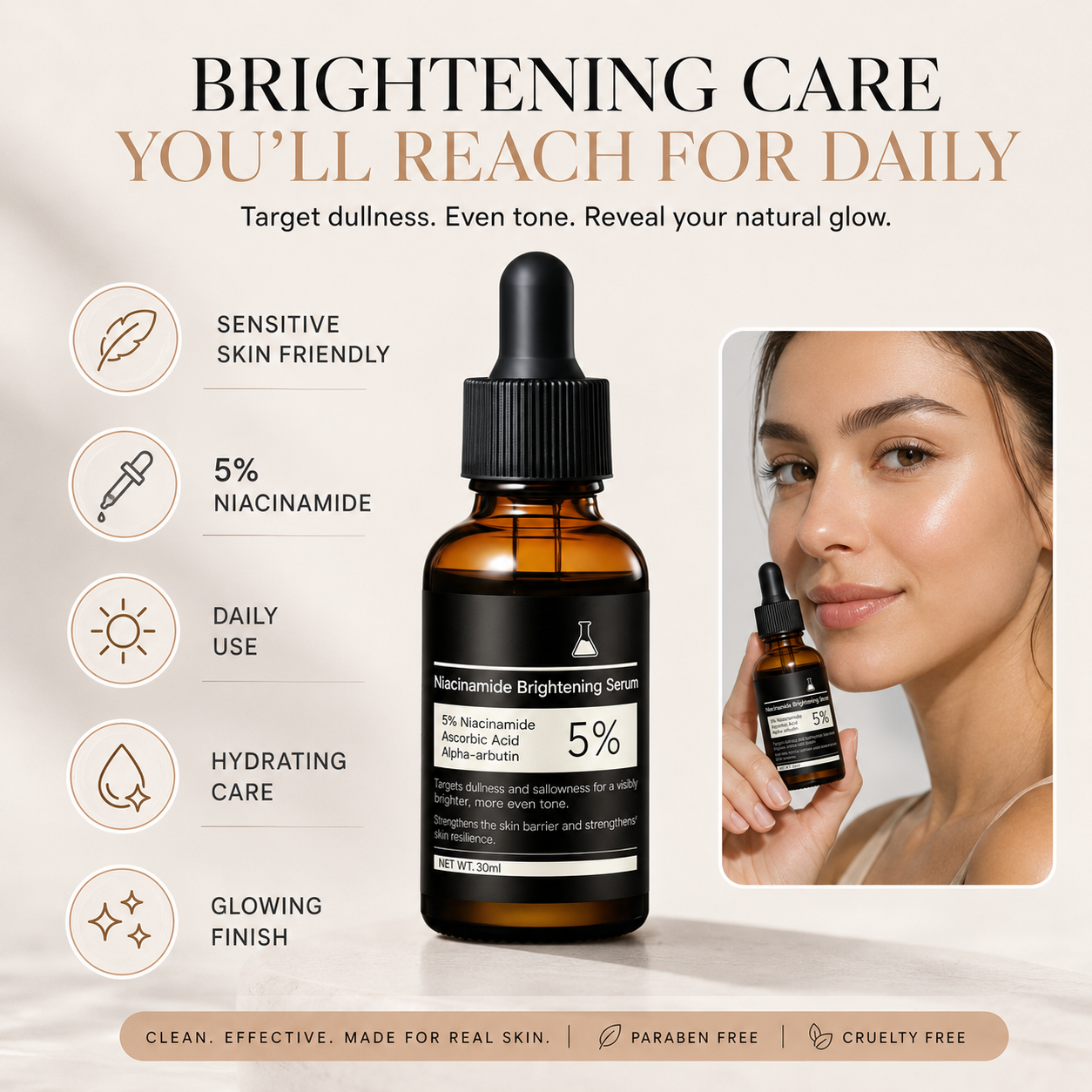 5% Niacinamide Face Serum, Hydrating Brightening Solution for Dull-Looking Skin, Even Tone & Radiant Glow