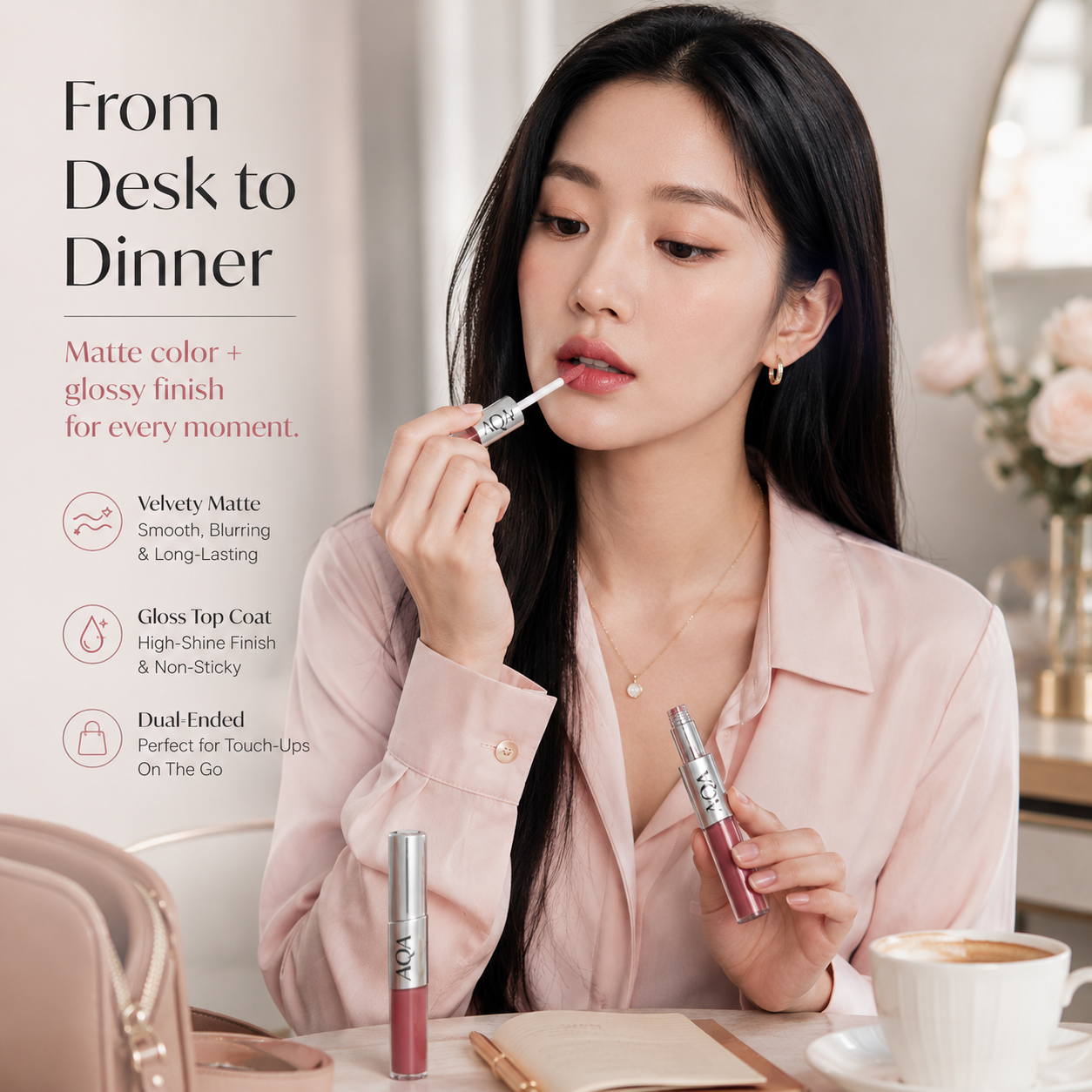 Perfect Twin Lip — Dual-Ended Liquid Lipstick with Velvet Matte Color and Glossy Shine