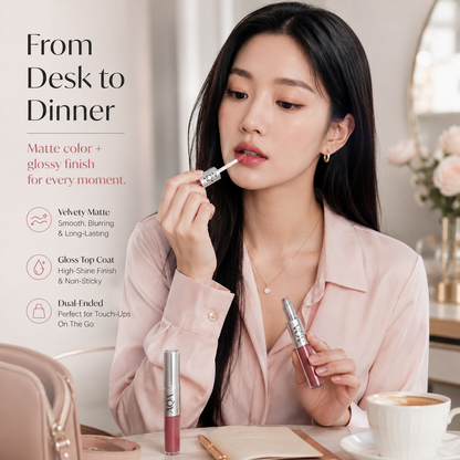 Perfect Twin Lip — Dual-Ended Liquid Lipstick with Velvet Matte Color and Glossy Shine