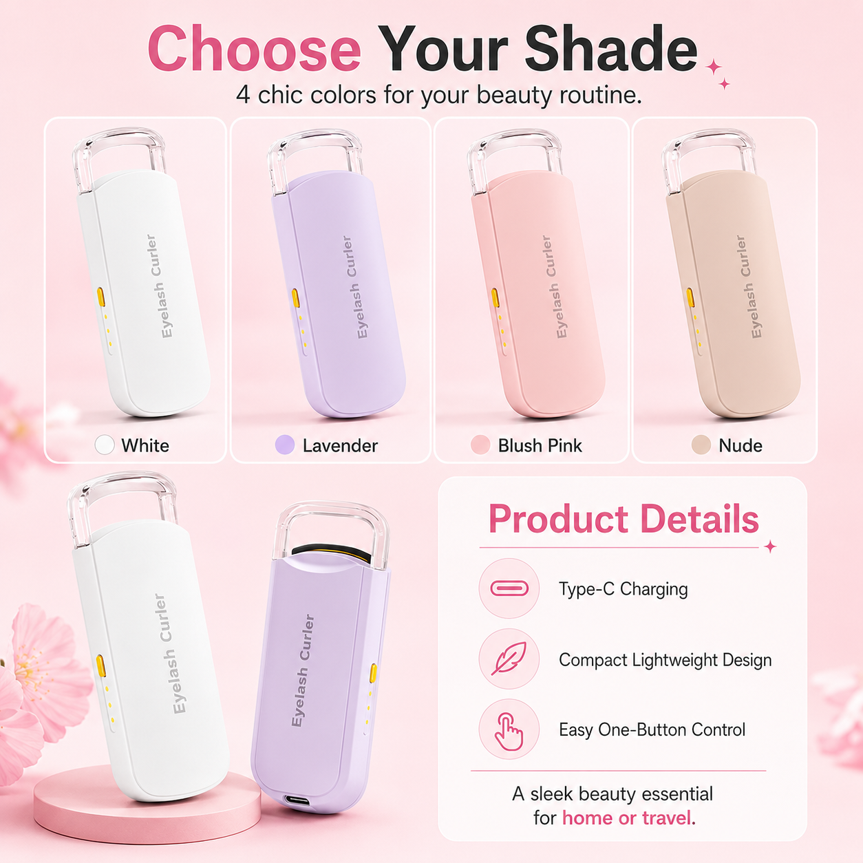 Heated Eyelash Curler with Heat-Sensitive Silicone Pad – USB-C Rechargeable, Fast Gentle Lift & Long-Lasting Curl