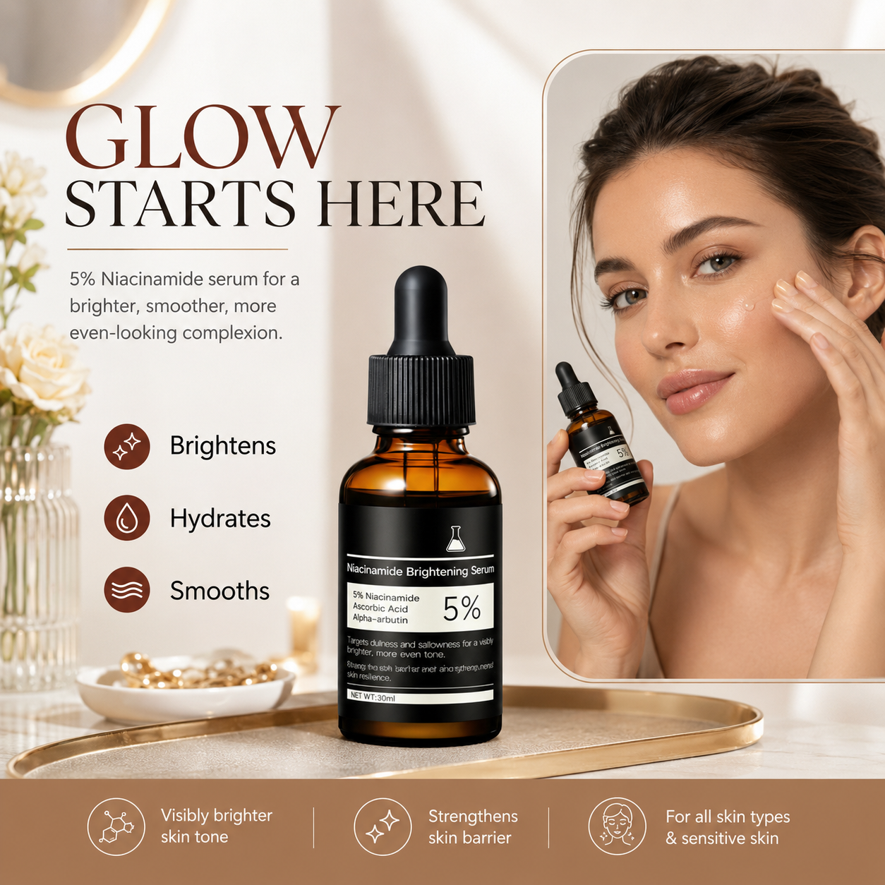 5% Niacinamide Face Serum, Hydrating Brightening Solution for Dull-Looking Skin, Even Tone & Radiant Glow