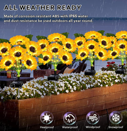 Solar Powered LED Sunflower Garden Lights Set of 2/4/6 Pieces Realistic Nighttime Glow for Yard Lawn Patio Porch Waterproof IP65