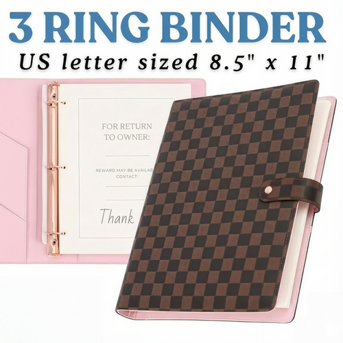 2026 A4 Checkered PU Leather Planner Binder – 3 Ring Organizer with 160 Pages Daily To-Do Lists✨