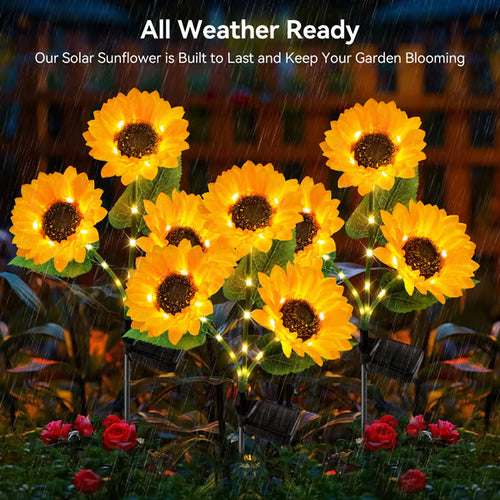 Solar Powered LED Sunflower Garden Lights Set of 2/4/6 Pieces Realistic Nighttime Glow for Yard Lawn Patio Porch Waterproof IP65