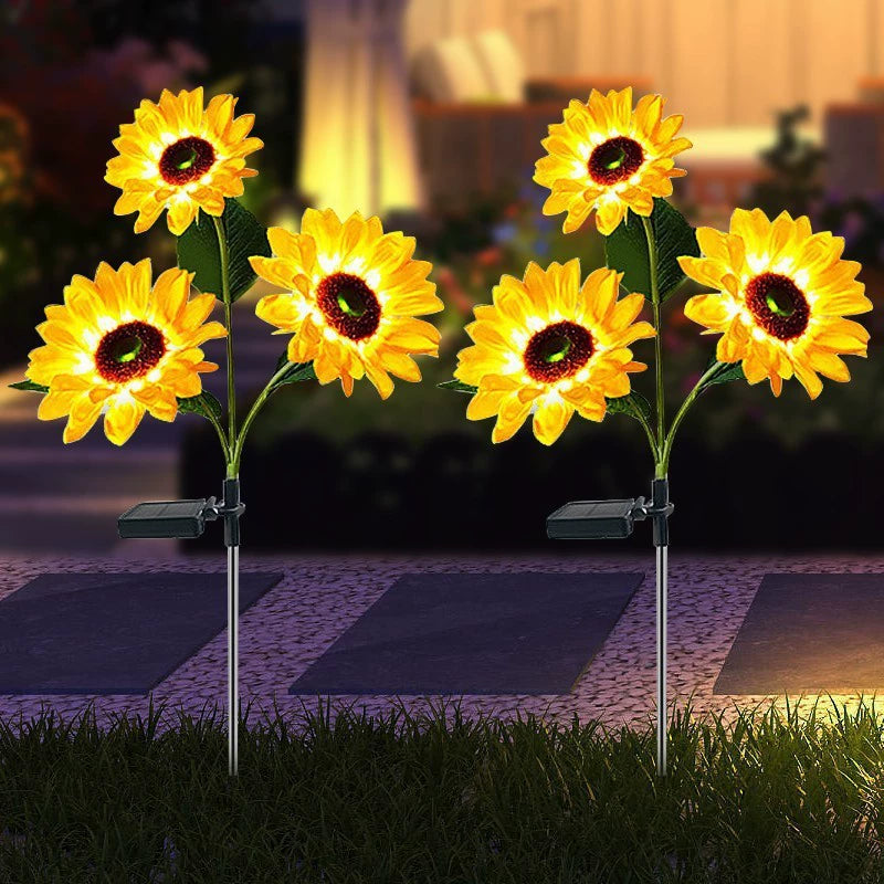 Solar Powered LED Sunflower Garden Lights Set of 2/4/6 Pieces Realistic Nighttime Glow for Yard Lawn Patio Porch Waterproof IP65