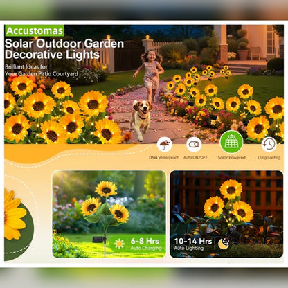 Solar Powered LED Sunflower Garden Lights Set of 2/4/6 Pieces Realistic Nighttime Glow for Yard Lawn Patio Porch Waterproof IP65