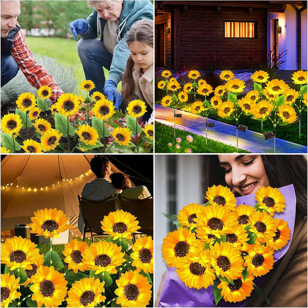 Solar Powered LED Sunflower Garden Lights Set of 2/4/6 Pieces Realistic Nighttime Glow for Yard Lawn Patio Porch Waterproof IP65